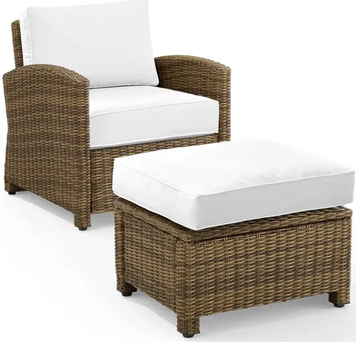 Destin Outdoor Chair and Ottoman Set - White/Brown