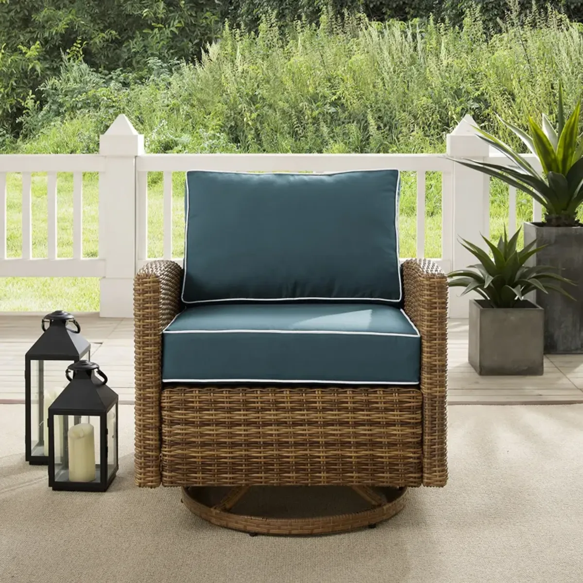 Destin Outdoor Swivel Rocker - Navy/Brown