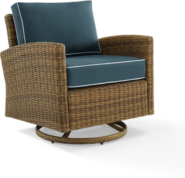 Destin Outdoor Swivel Rocker - Navy/Brown