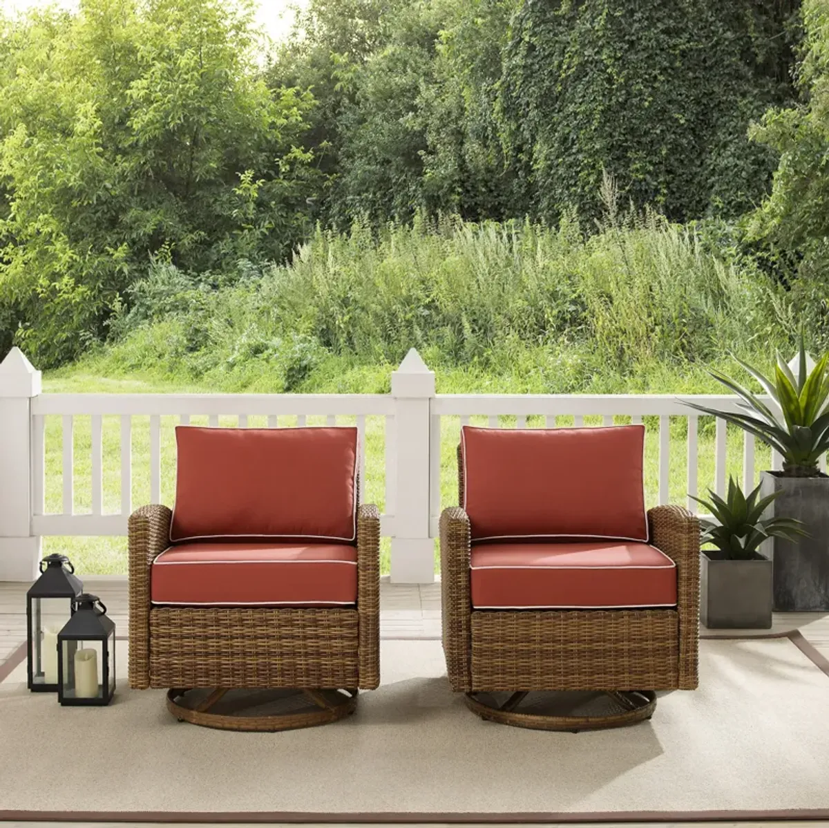 Destin Set of 2 Outdoor Swivel Rockers  - Sangria/Brown