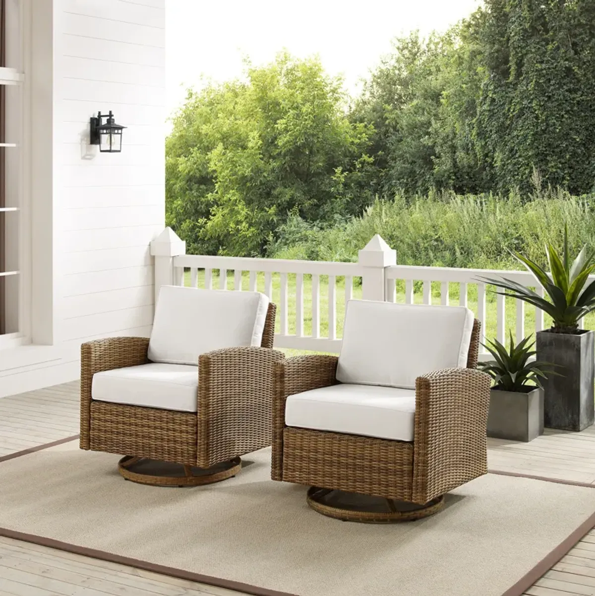 Destin Set of 2 Outdoor Swivel Rockers  - White/Brown