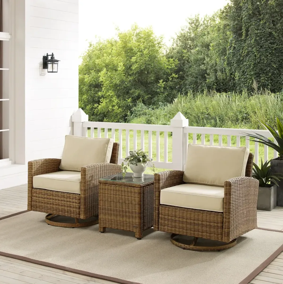 Destin 3-Piece Outdoor Set with 2 Swivel Rockers and End Table- Sand/Brown