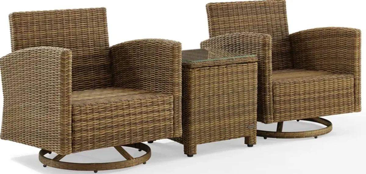 Destin 3-Piece Outdoor Set with 2 Swivel Rockers and End Table- Sand/Brown