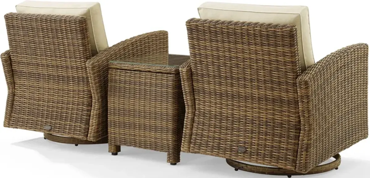 Destin 3-Piece Outdoor Set with 2 Swivel Rockers and End Table- Sand/Brown