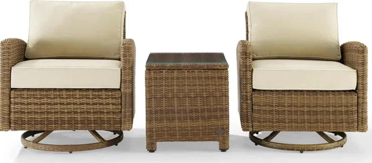 Destin 3-Piece Outdoor Set with 2 Swivel Rockers and End Table- Sand/Brown