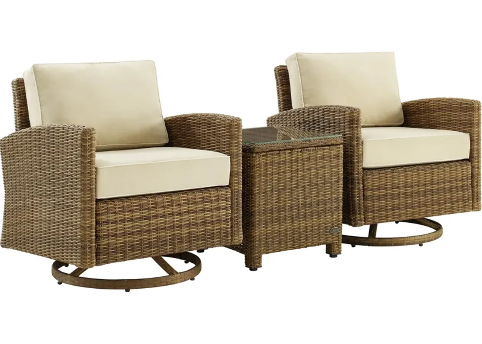 Destin 3-Piece Outdoor Set with 2 Swivel Rockers and End Table- Sand/Brown