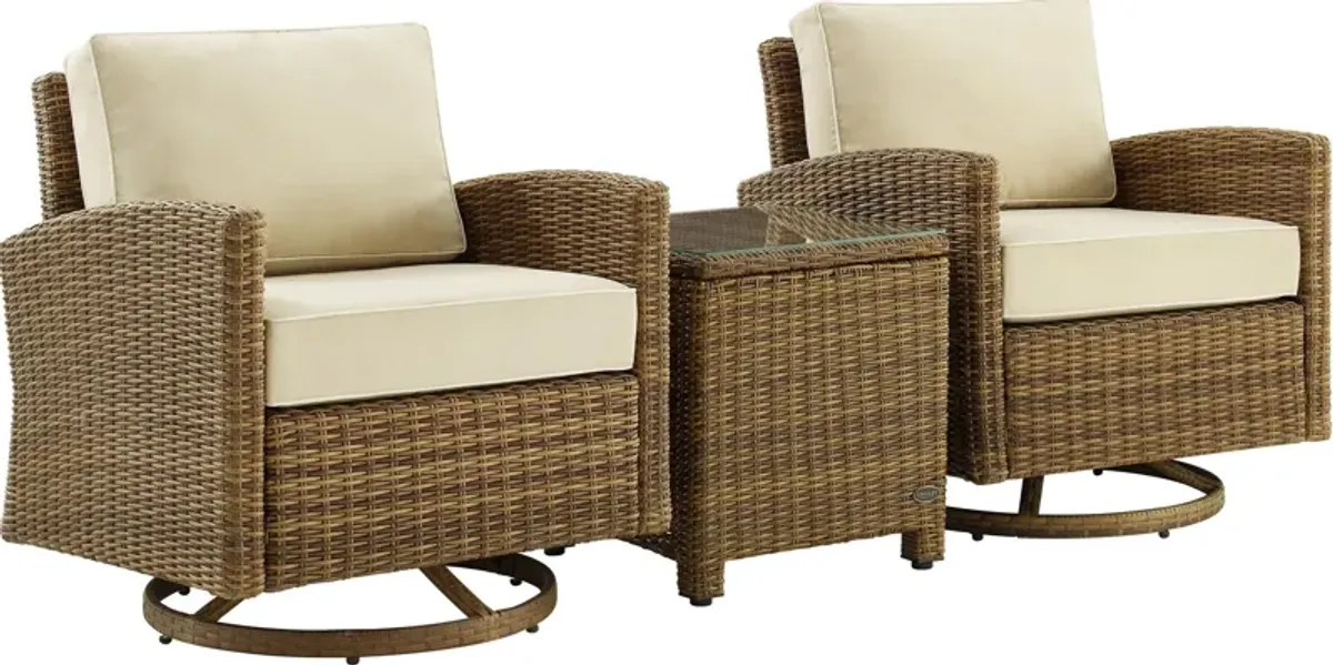 Destin 3-Piece Outdoor Set with 2 Swivel Rockers and End Table- Sand/Brown