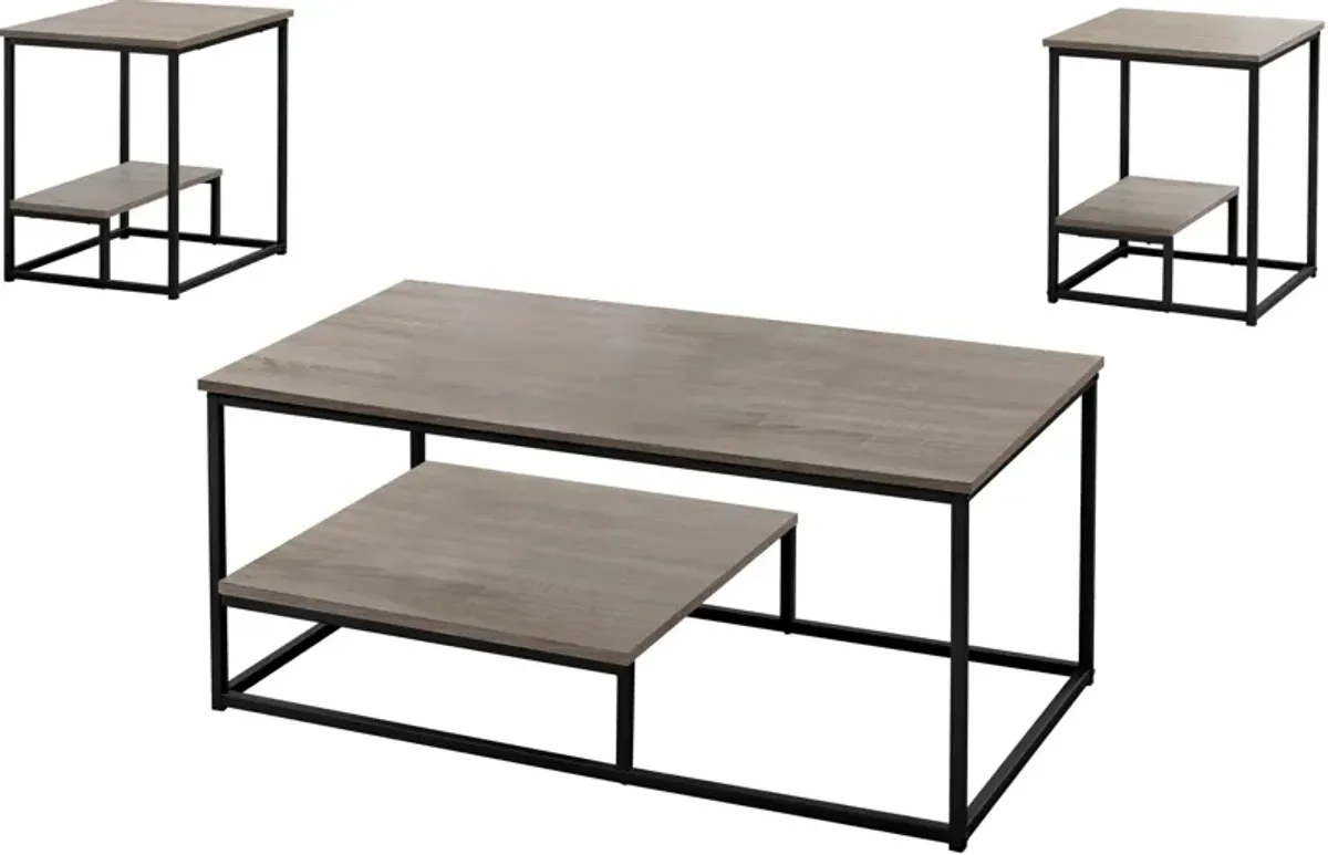 Amos Coffee Table and 2 End Tables - Brown/Black