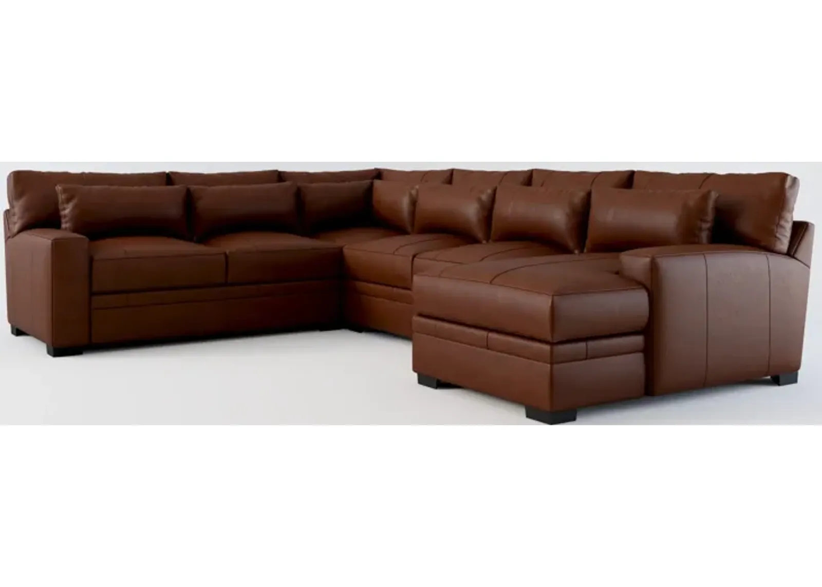 Winston 4-Piece Leather Foam Comfort Sectional With Right-Facing Chaise - Bruno Canyon