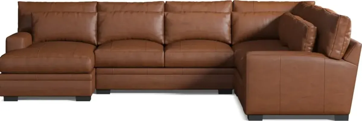 Winston 4-Piece Leather Foam Comfort Sectional With Left-Facing Chaise - Bruno Canyon