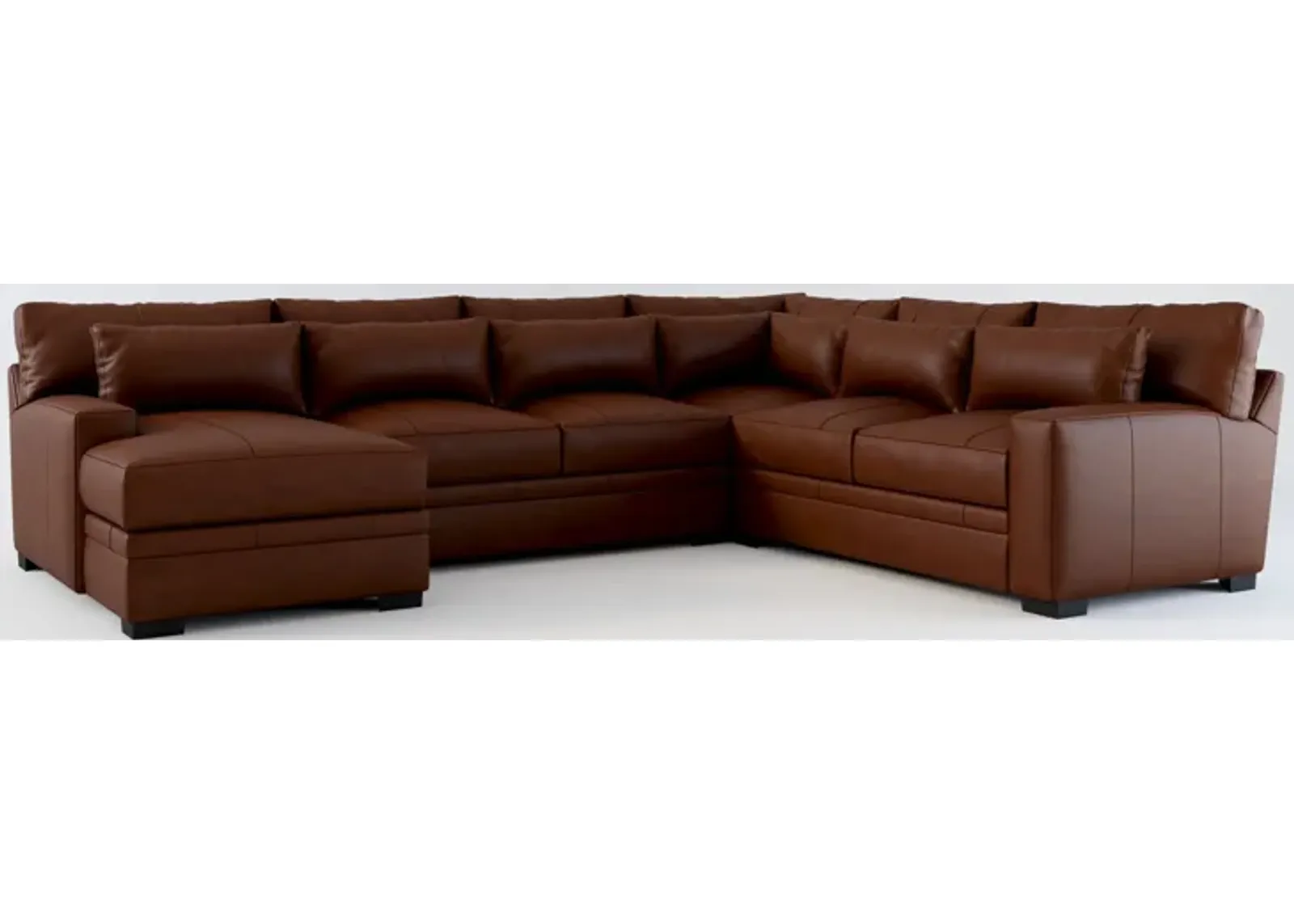 Winston 4-Piece Leather Foam Comfort Sectional With Left-Facing Chaise - Bruno Canyon