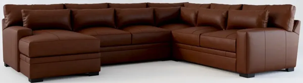 Winston 4-Piece Leather Foam Comfort Sectional With Left-Facing Chaise - Bruno Canyon