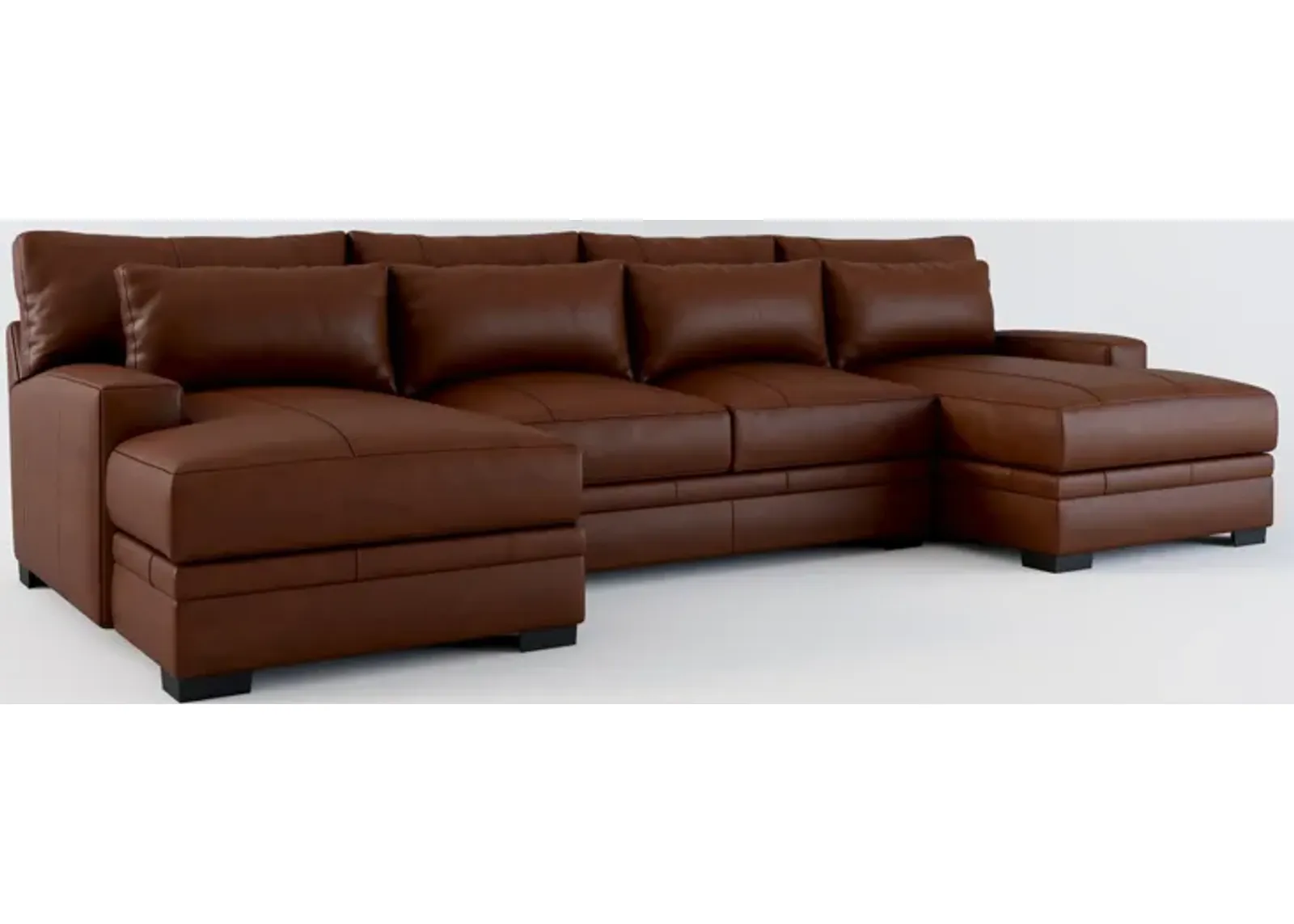 Winston 3-Piece Leather Foam Comfort Sectional with Dual Chaise - Bruno Canyon