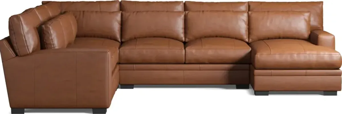 Winston 4-Piece Leather Hybrid Comfort Sectional With Right-Facing Chaise - Bruno Canyon