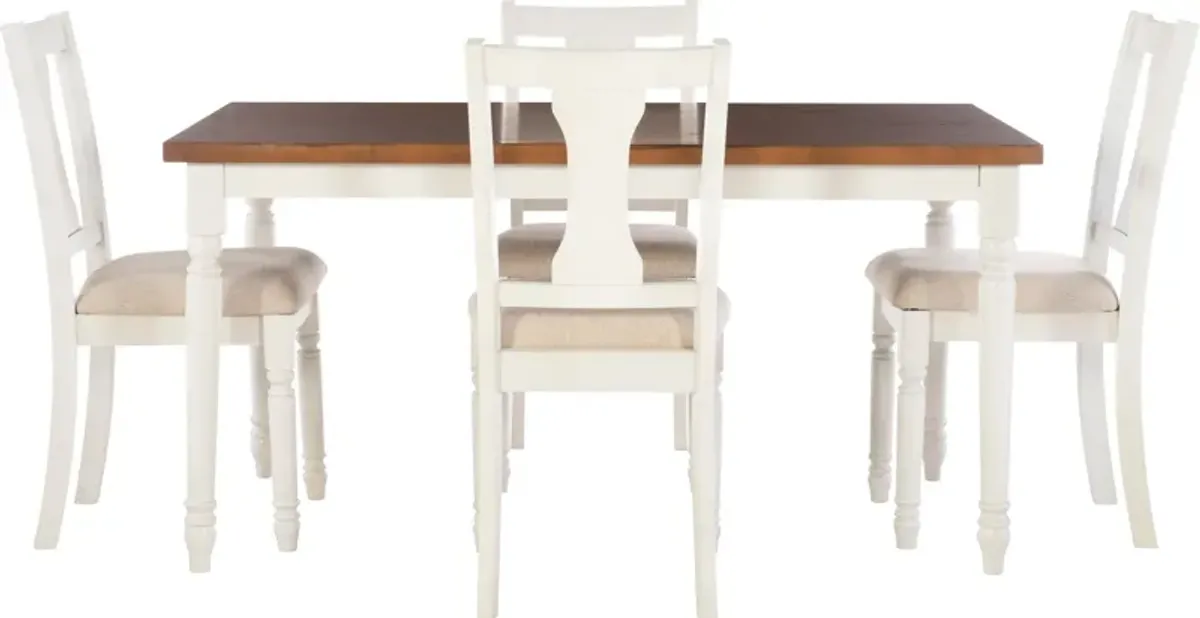 Clayes Dining Table and 4 Chairs - White and Brown