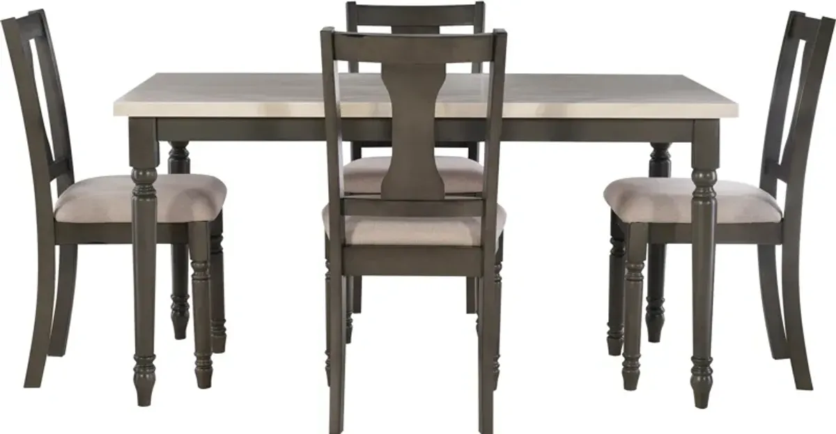 Clayes Dining Table and 4 Chairs - Gray and White