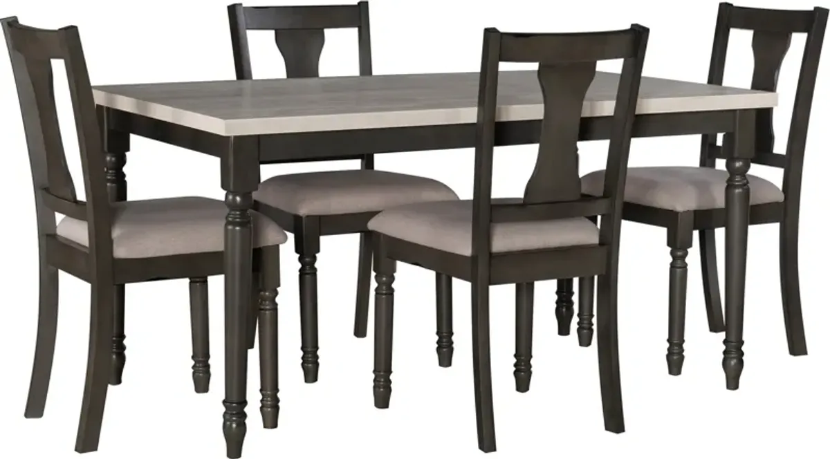 Clayes Dining Table and 4 Chairs - Gray and White