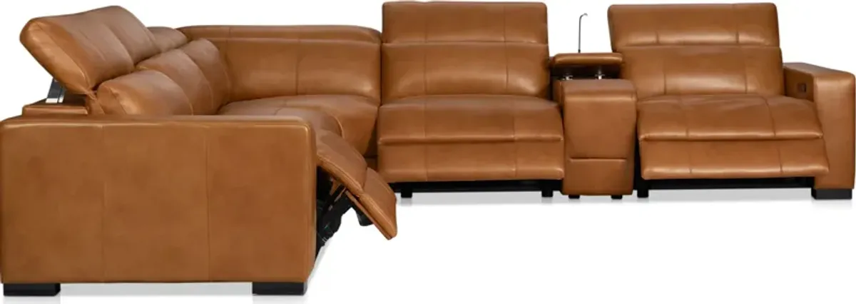 Chapman 6-Piece Dual-Power Reclining Sectional with Console - Saddle