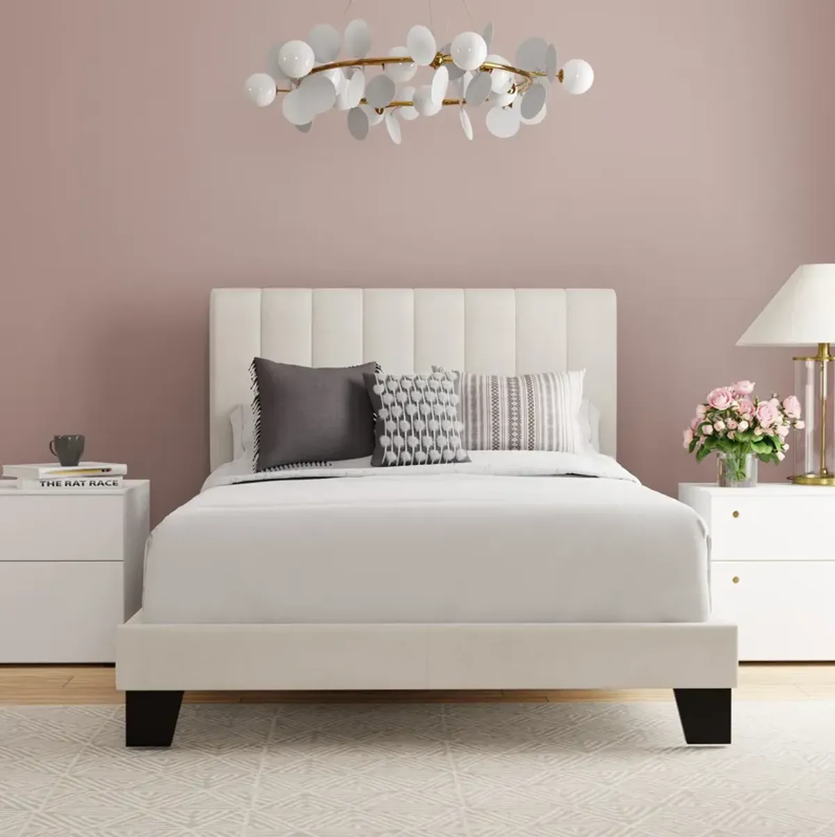 Oslo Full Upholstered Platform Bed - Cream