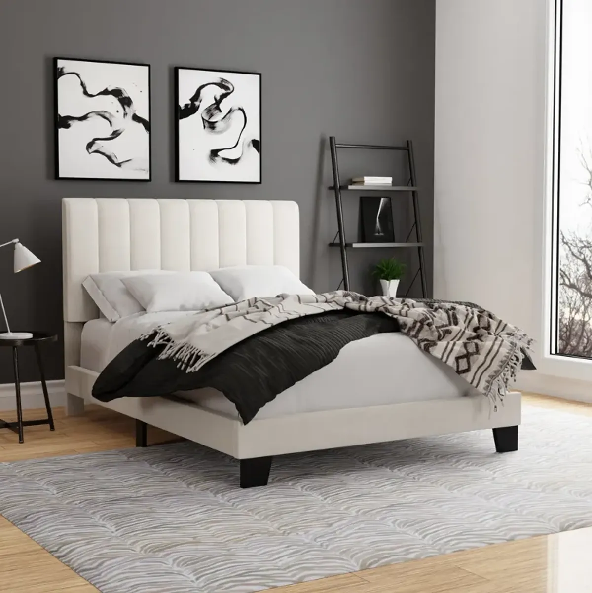 Oslo Full Upholstered Platform Bed - Cream