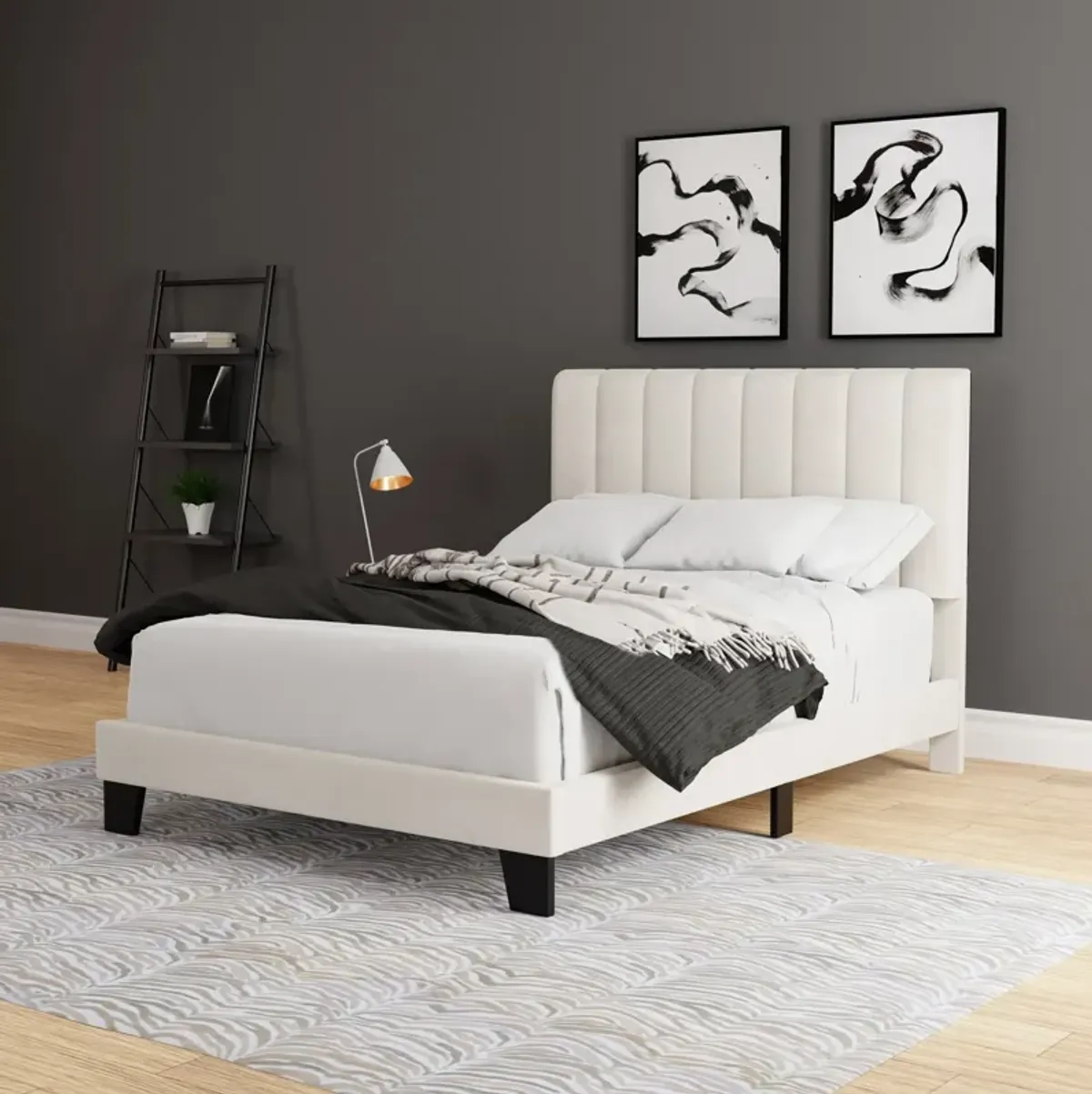 Oslo Full Upholstered Platform Bed - Cream