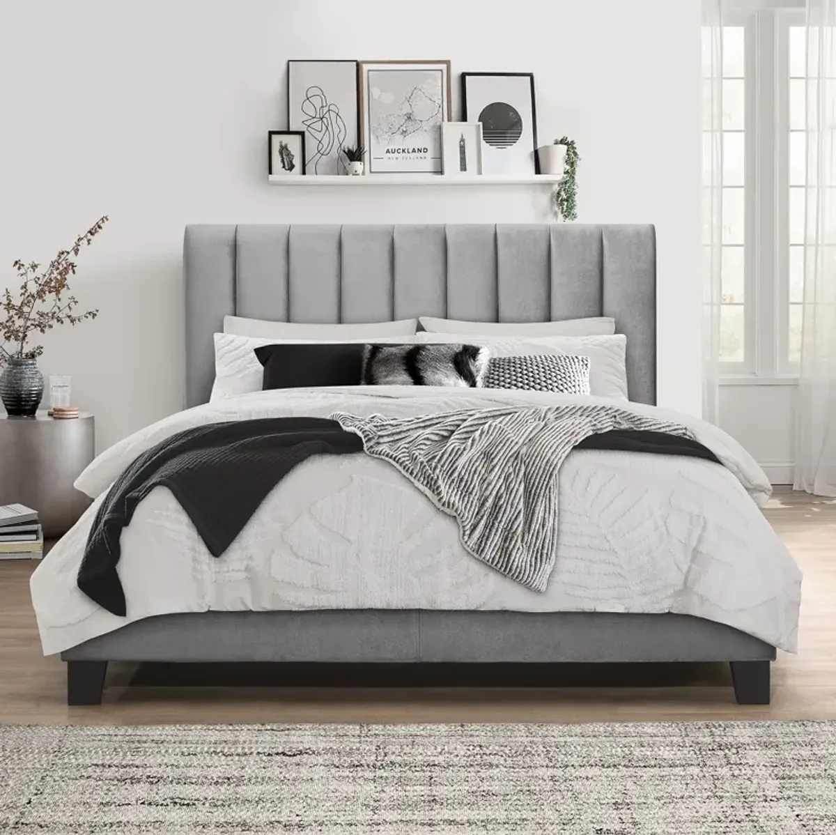 Oslo Queen Upholstered Height Platform Bed - Gray