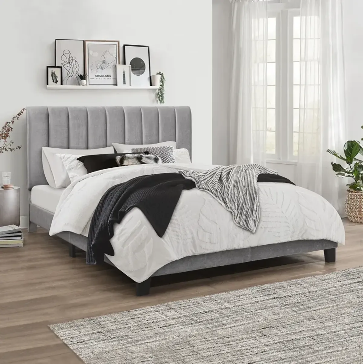 Oslo Queen Upholstered Height Platform Bed - Gray