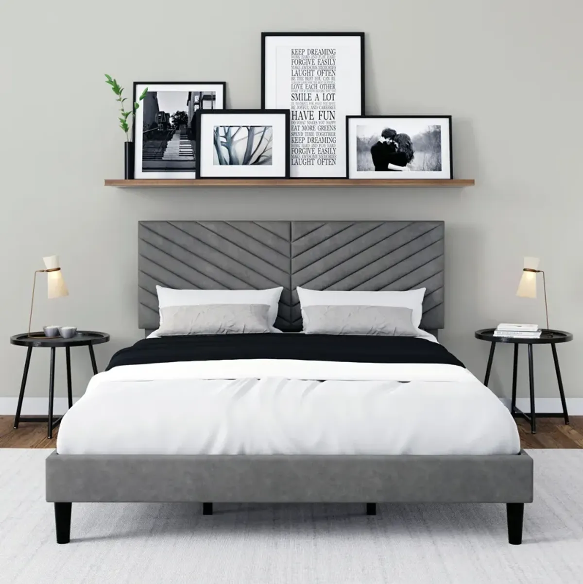 Ralph Queen Upholstered Platform Bed with USB Charging - Gray