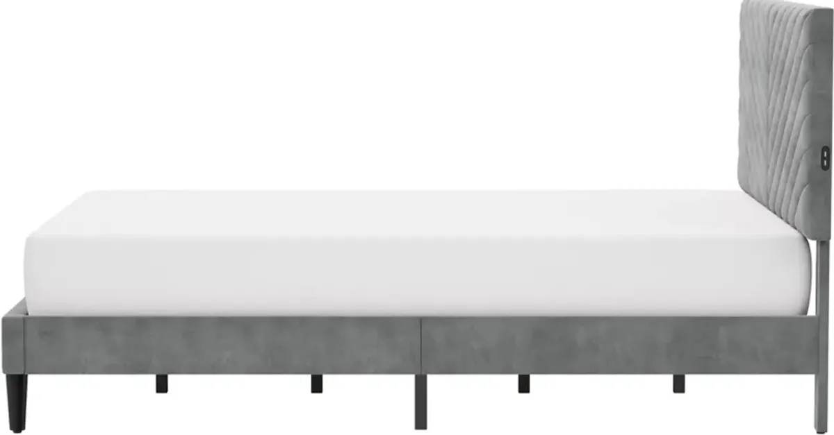 Ralph Queen Upholstered Platform Bed with USB Charging - Gray