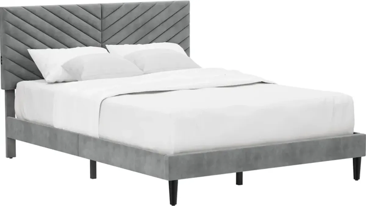 Ralph Queen Upholstered Platform Bed with USB Charging - Gray