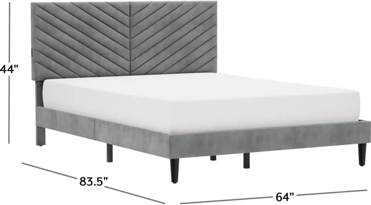 Ralph King Upholstered Platform Bed with USB Charging - Gray