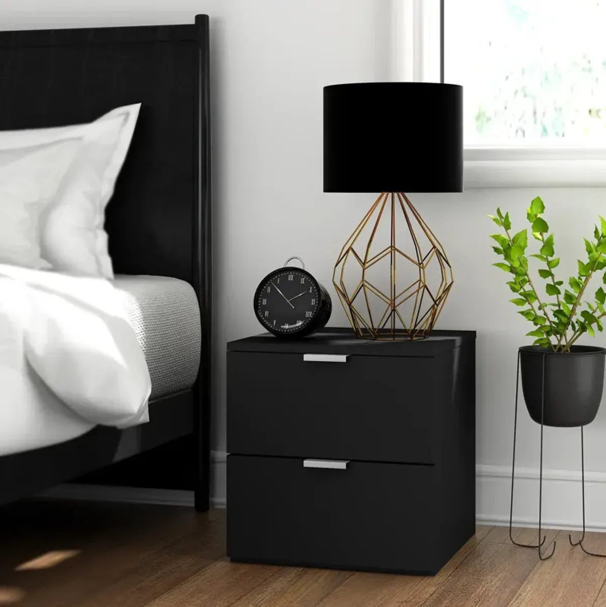 Samuel 2 Drawer Nightstand - Black