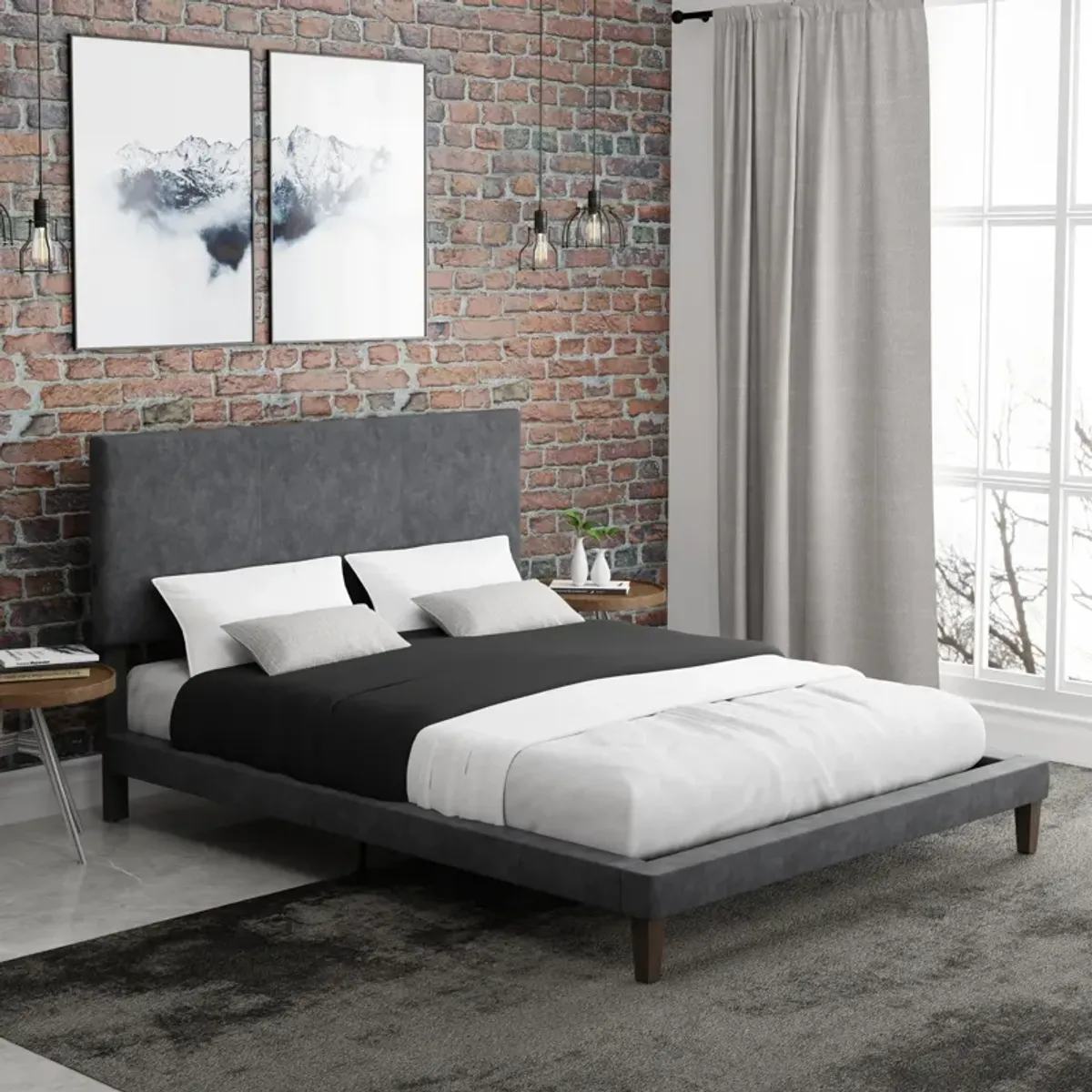 Journey Queen Upholstered Platform Bed with USB Charging