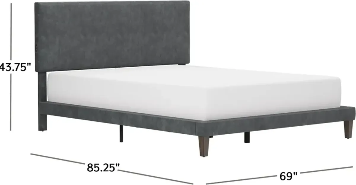 Journey Queen Upholstered Platform Bed with USB Charging