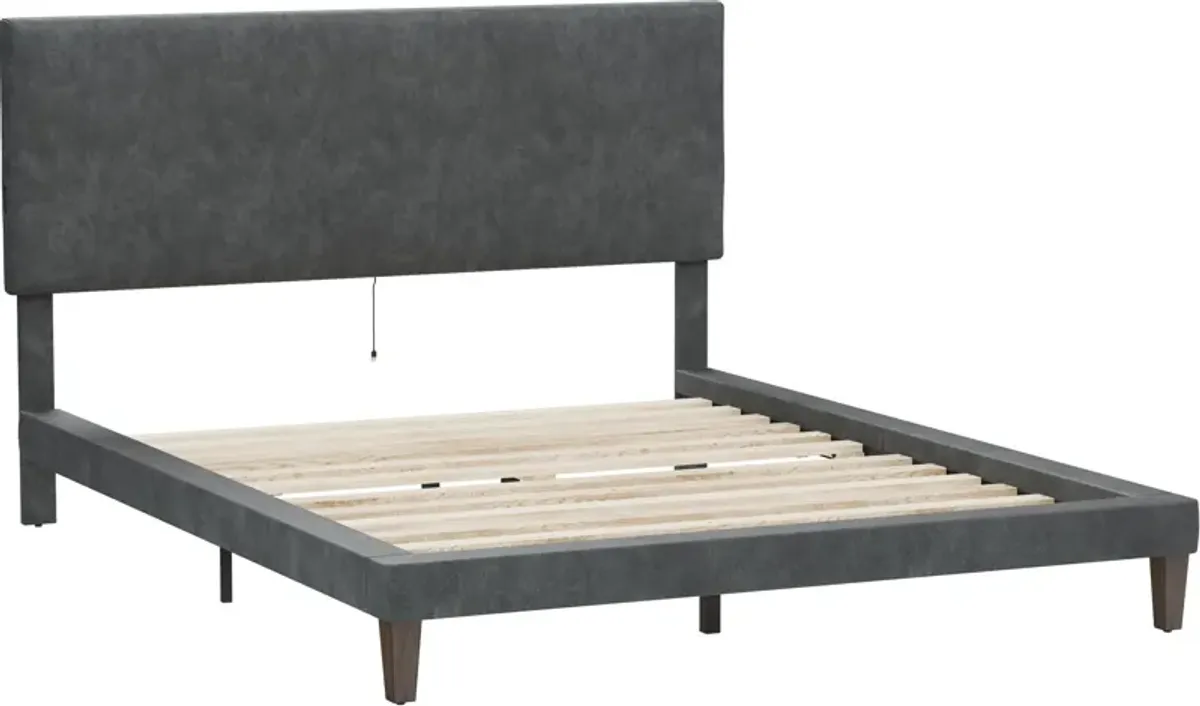 Journey Queen Upholstered Platform Bed with USB Charging