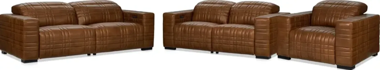 Ralston Dual-Power Reclining Sofa, Loveseat and Recliner Set - Brown