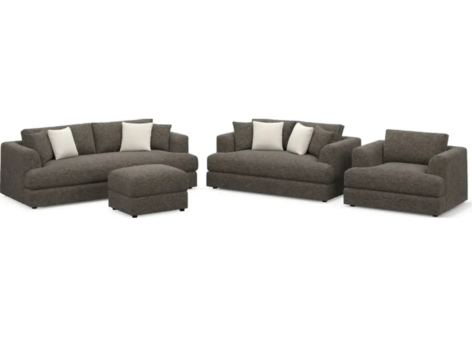 Ridley Foam Comfort Sofa, Loveseat, Chair, and Ottoman Set - M Walnut