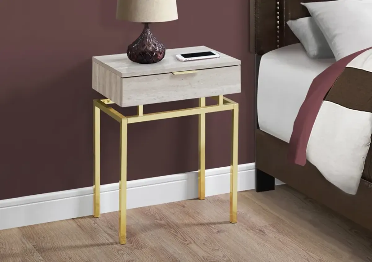 Hucksley Nightstand - Beige Marble/Gold