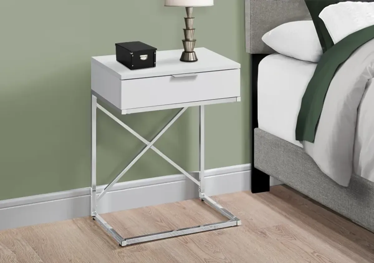 Lafe Nightstand - Glossy White/Chrome