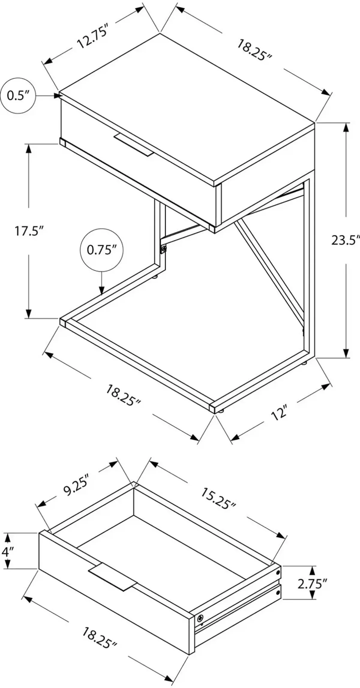 Lafe Nightstand - Gray/Chrome