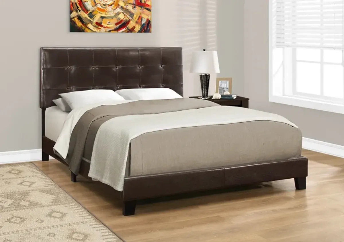 Luella Queen Upholstered Bed - Brown Vegan Leather