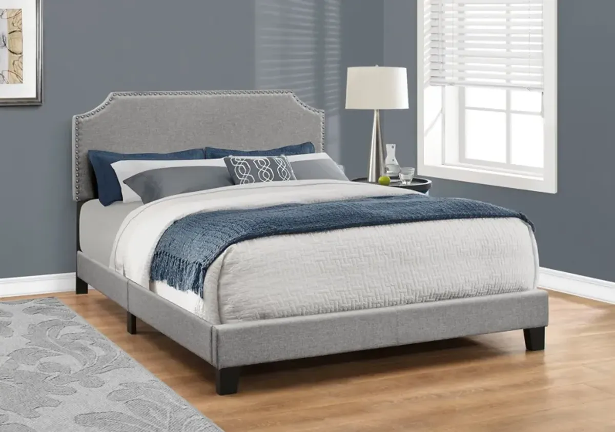 Ingram Queen Upholstered Bed - Gray/Chrome