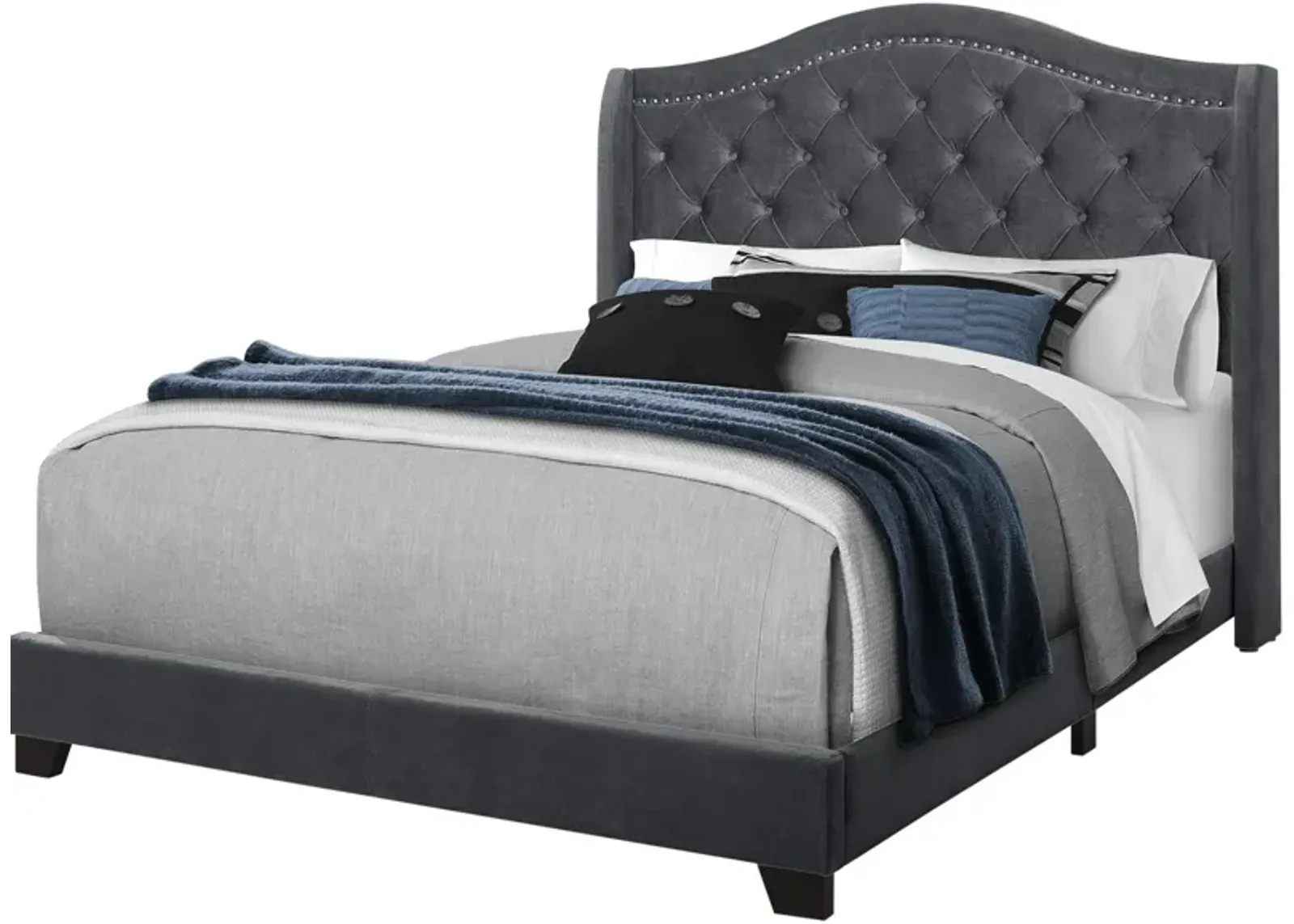 Norma Queen Upholstered Bed - Gray Velvet