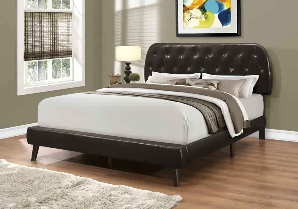 Mannie Queen Upholstered Bed - Brown Vegan Leather