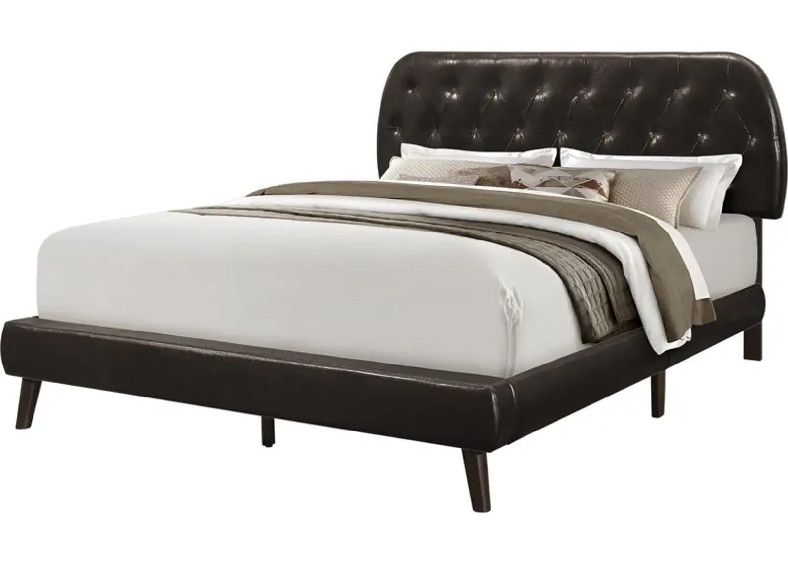 Mannie Queen Upholstered Bed - Brown Vegan Leather