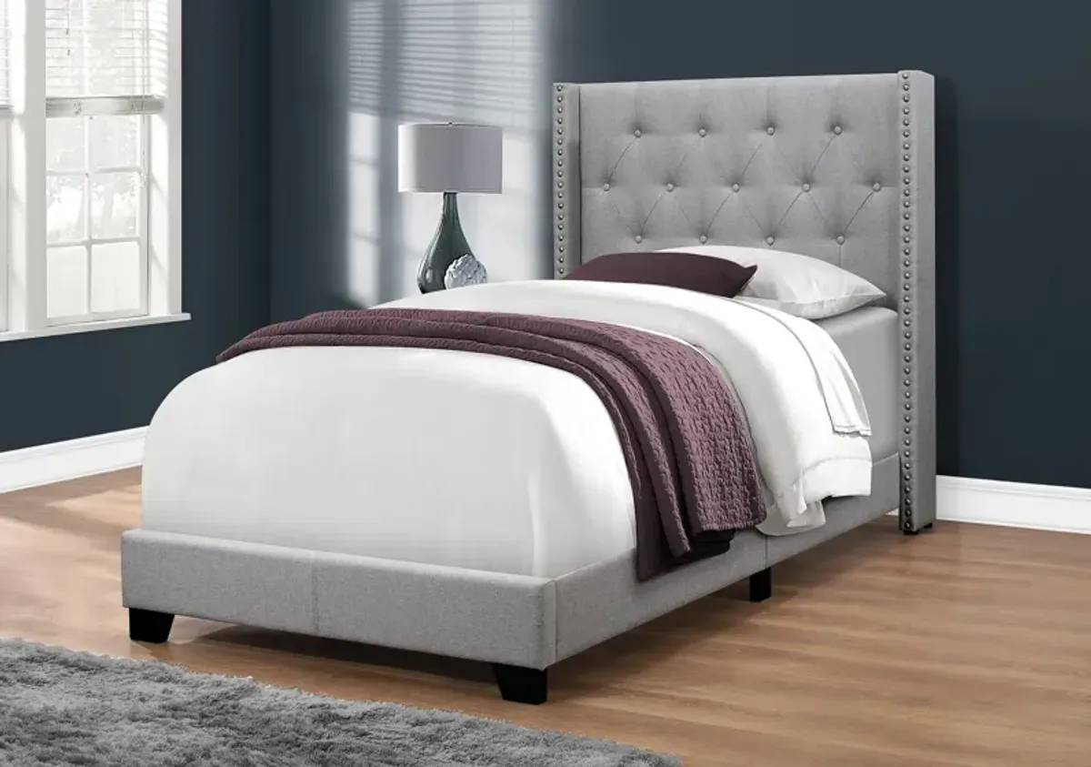 Nessie Twin Upholstered Bed - Gray Velvet