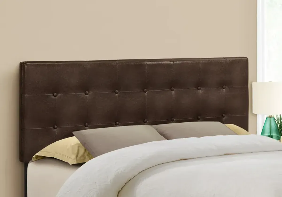 Kennedy Queen Upholstered Headboard - Brown Vegan Leather