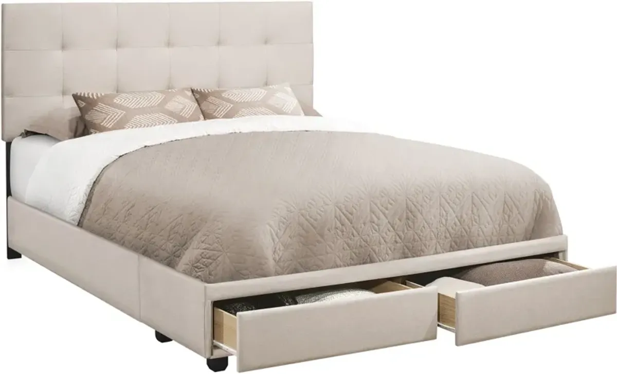 Olga Queen Upholstered Storage Bed - Beige