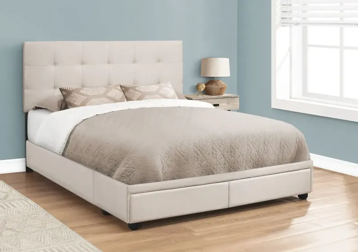 Olga Queen Upholstered Storage Bed - Beige