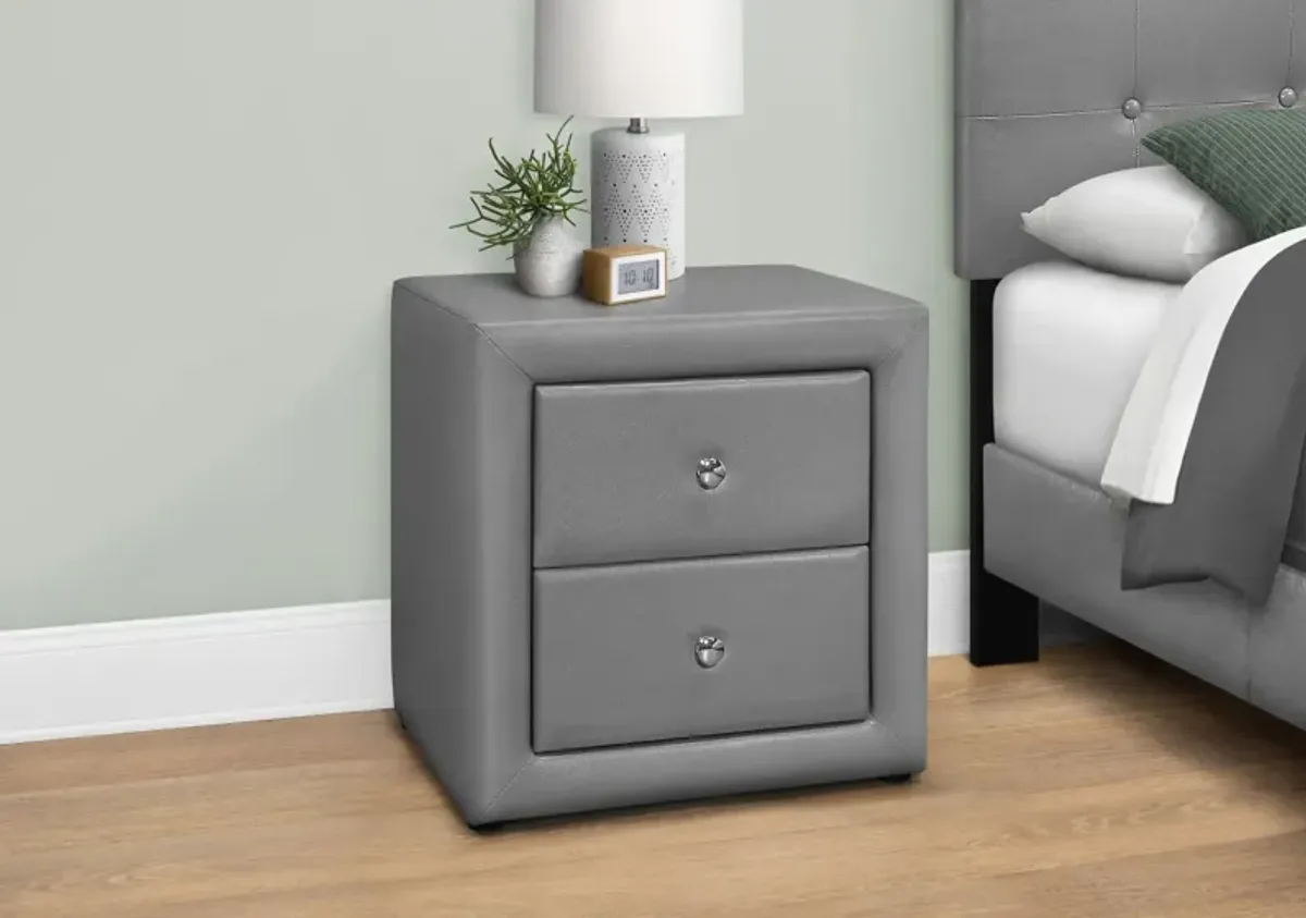 Mable 2 Drawer Upholstered Nightstand - Gray Vegan Leather